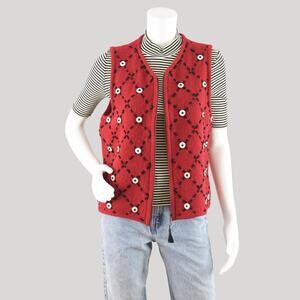 Vintage Northern Isles Red Zip Up Wool Sweater Vest with Tassel Women's Medium